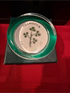 Shamrock From Ireland Green Glass Paperweight